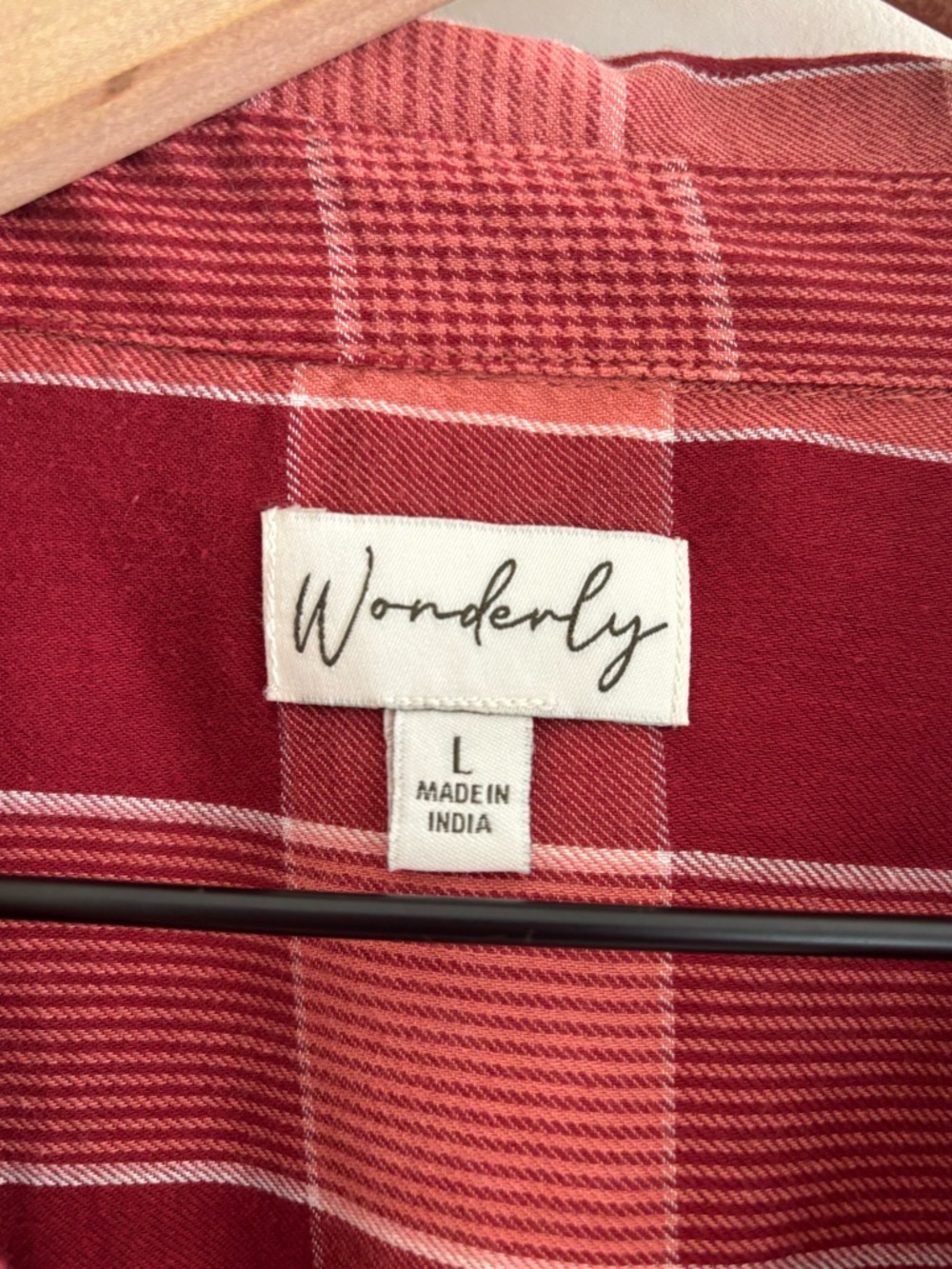 Wonderly Plaid Button Down Shirt Red Orange Long Sleeve Top Size Large - Picture 9 of 13